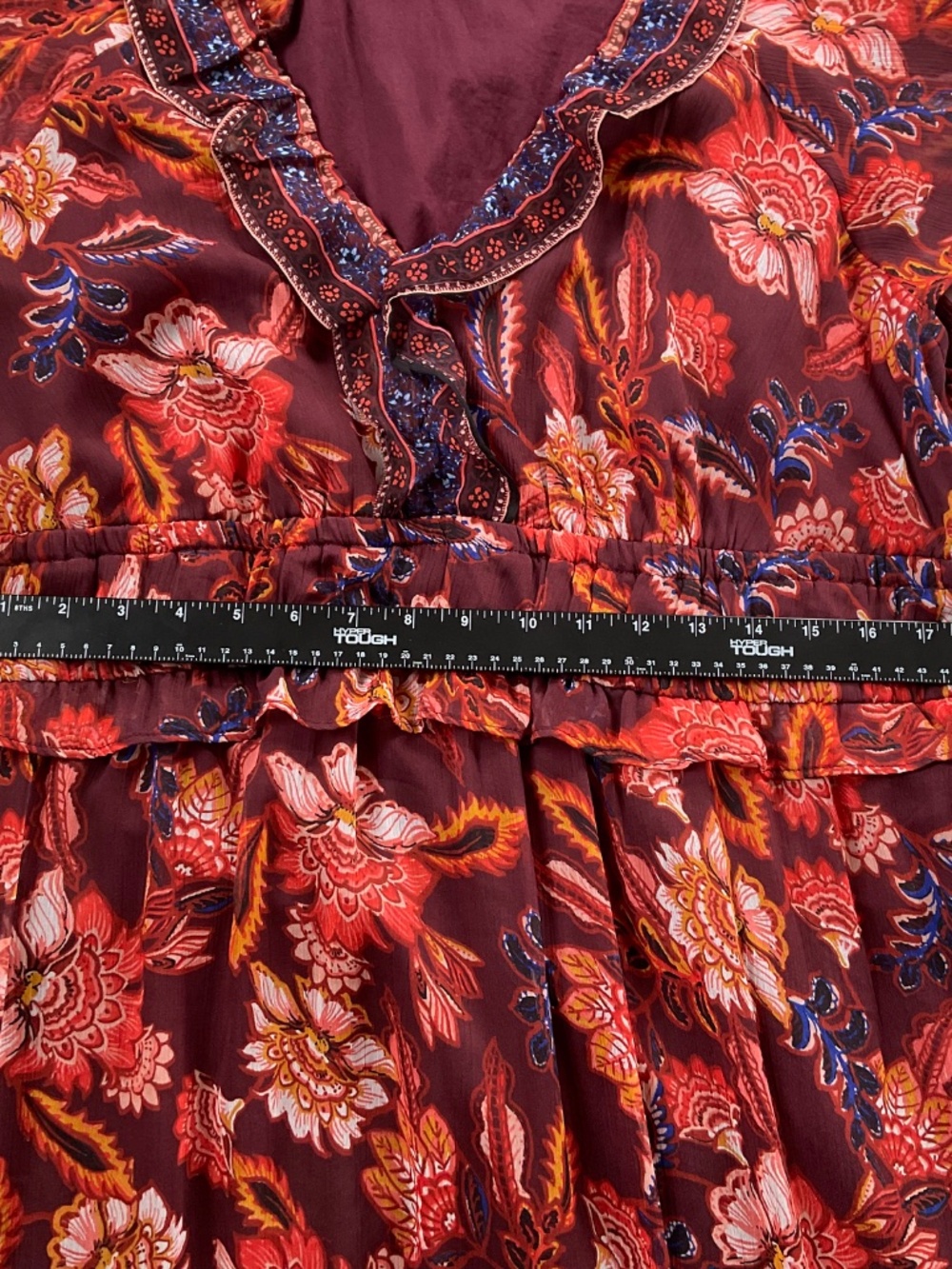 Old Navy Floral Maxi Dress XL Burgundy Chiffon Boho Whimsigoth Romantic Garden - Picture 5 of 10